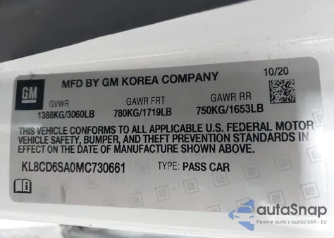 2021 Chevrolet Spark Fwd 1Lt Automatic from USA, damaged, VIN KL8CD6SA0MC730661